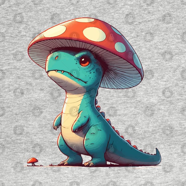 Cute Mushroom Hat Dinosaur Tyrannosaurus Rex by TomFrontierArt